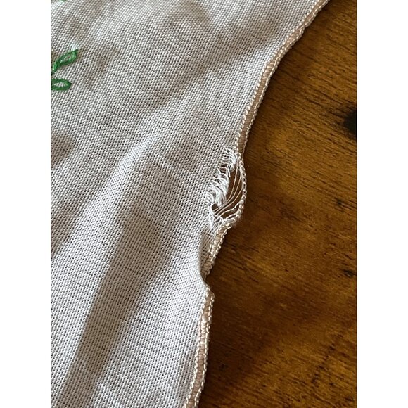 Vintage Embroidered Linen Tablecloth & Napkin Set With Floral Design & Crochet - Picture 12 of 12